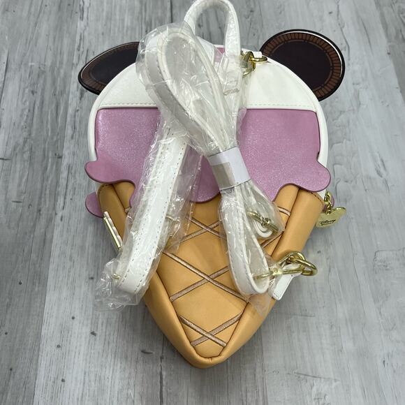 Loungefly X LASR Disney Minnie Ice Cream Convertible Mini Backpack Crossbody Bag - Picture 3 of 14